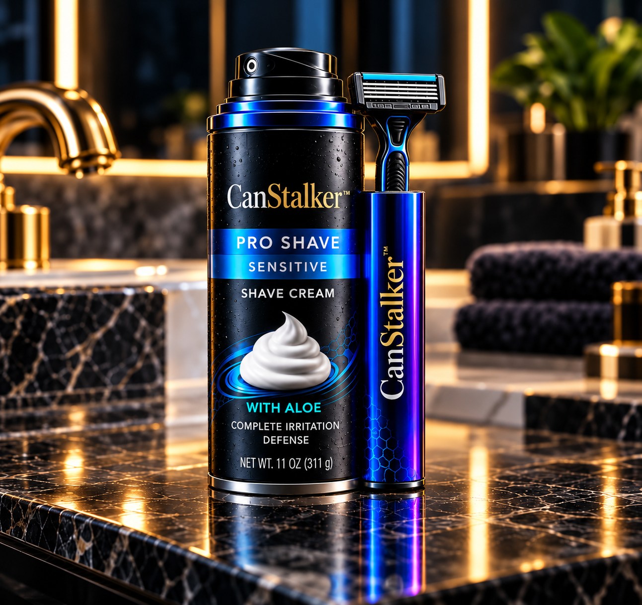 CanStalker razor holder alongside a shaving cream can